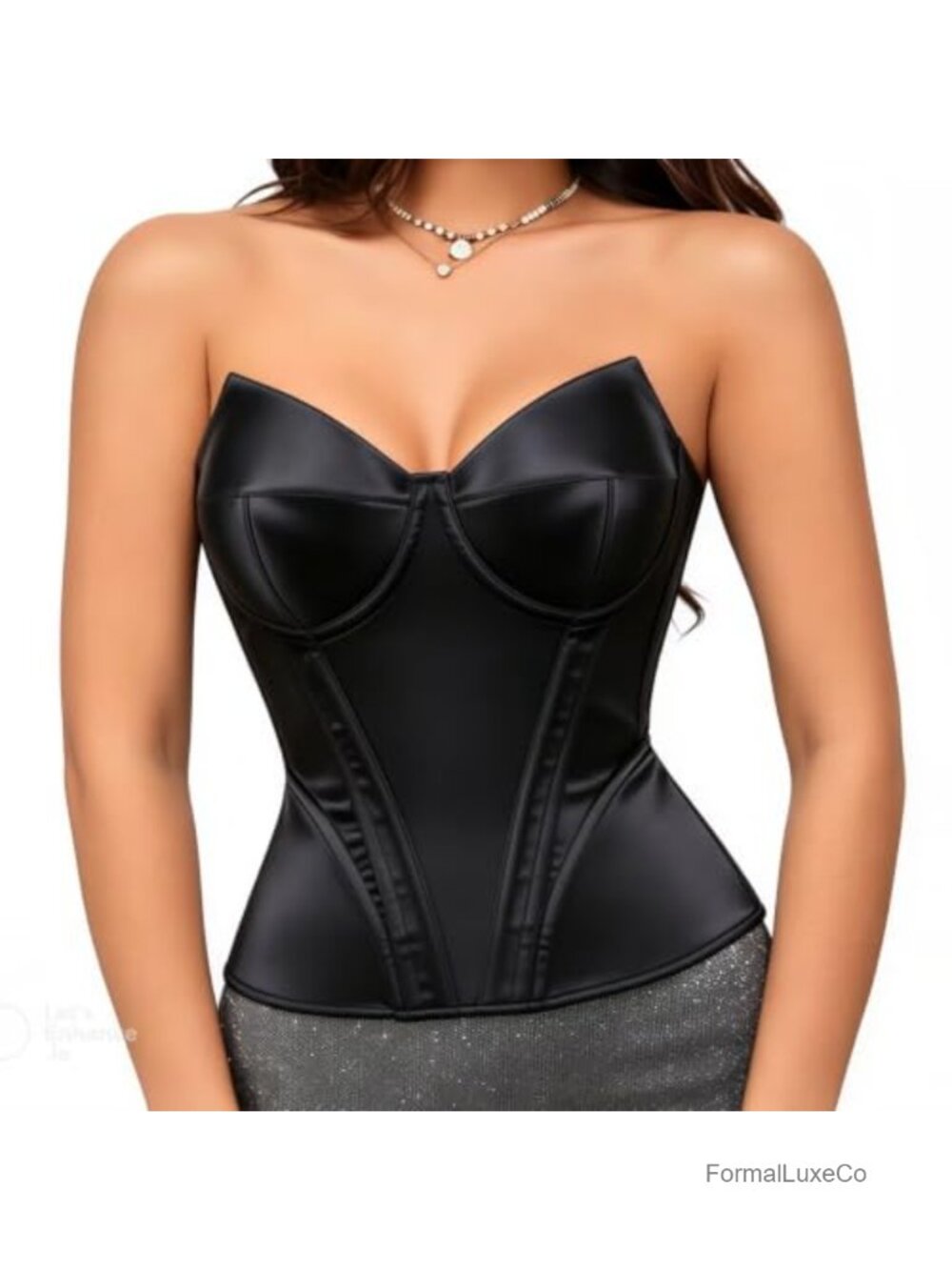 Satin Corset Top Strapless Bustier Lace Up Boned Party Clubwear